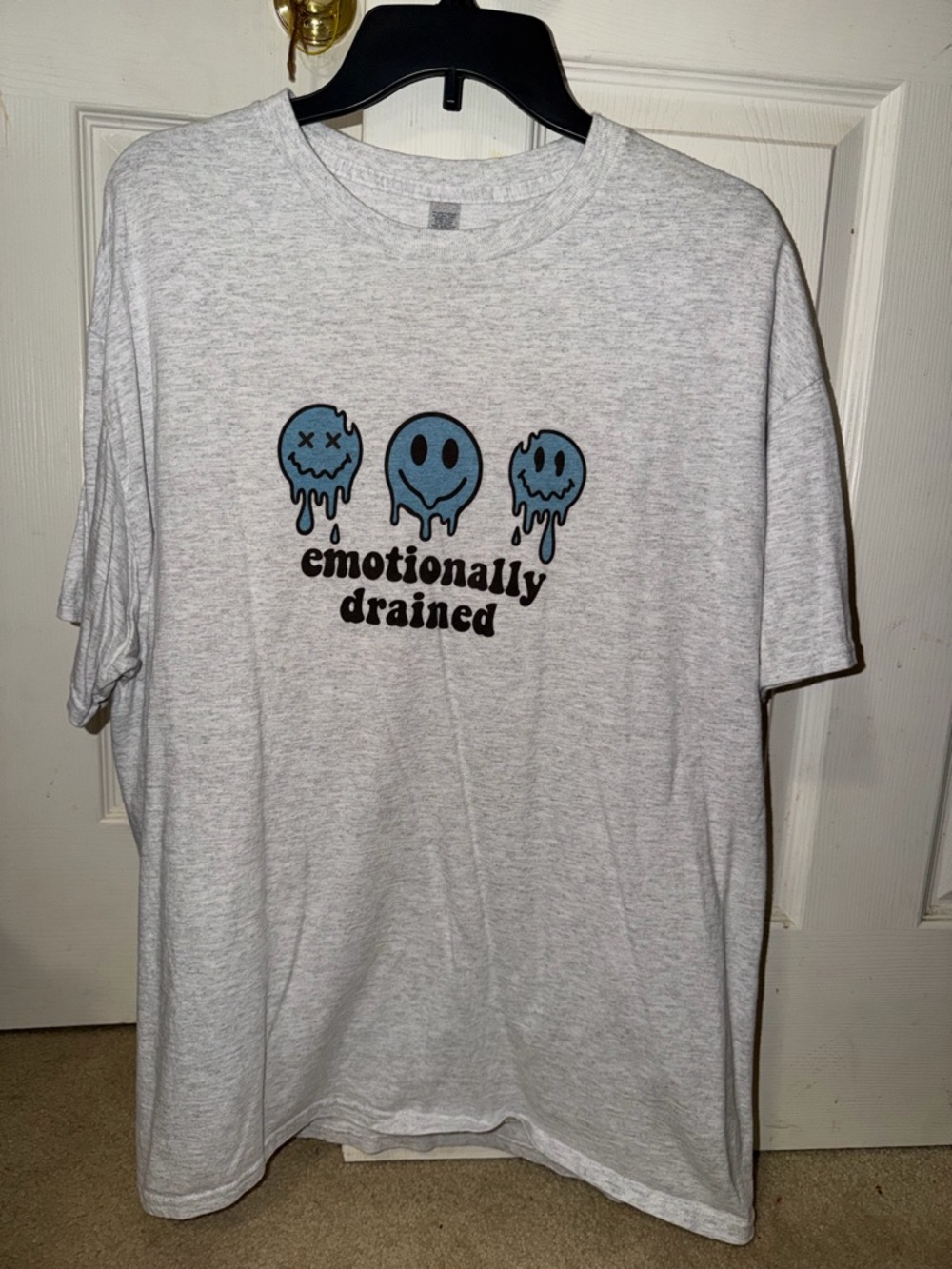Hanes Gray Tee with Blue Dripping Smiley Faces